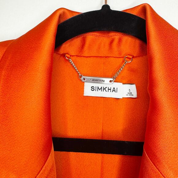 Jonathan Simkhai Norah Double Breasted Satin Orange Blazer 0 - Picture 6 of 11